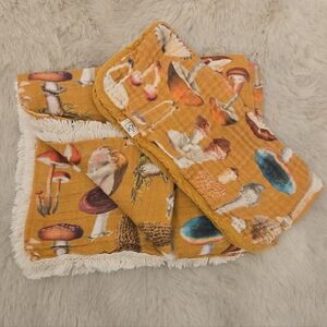 Mushroom Print Blanket and Burp Cloth Set